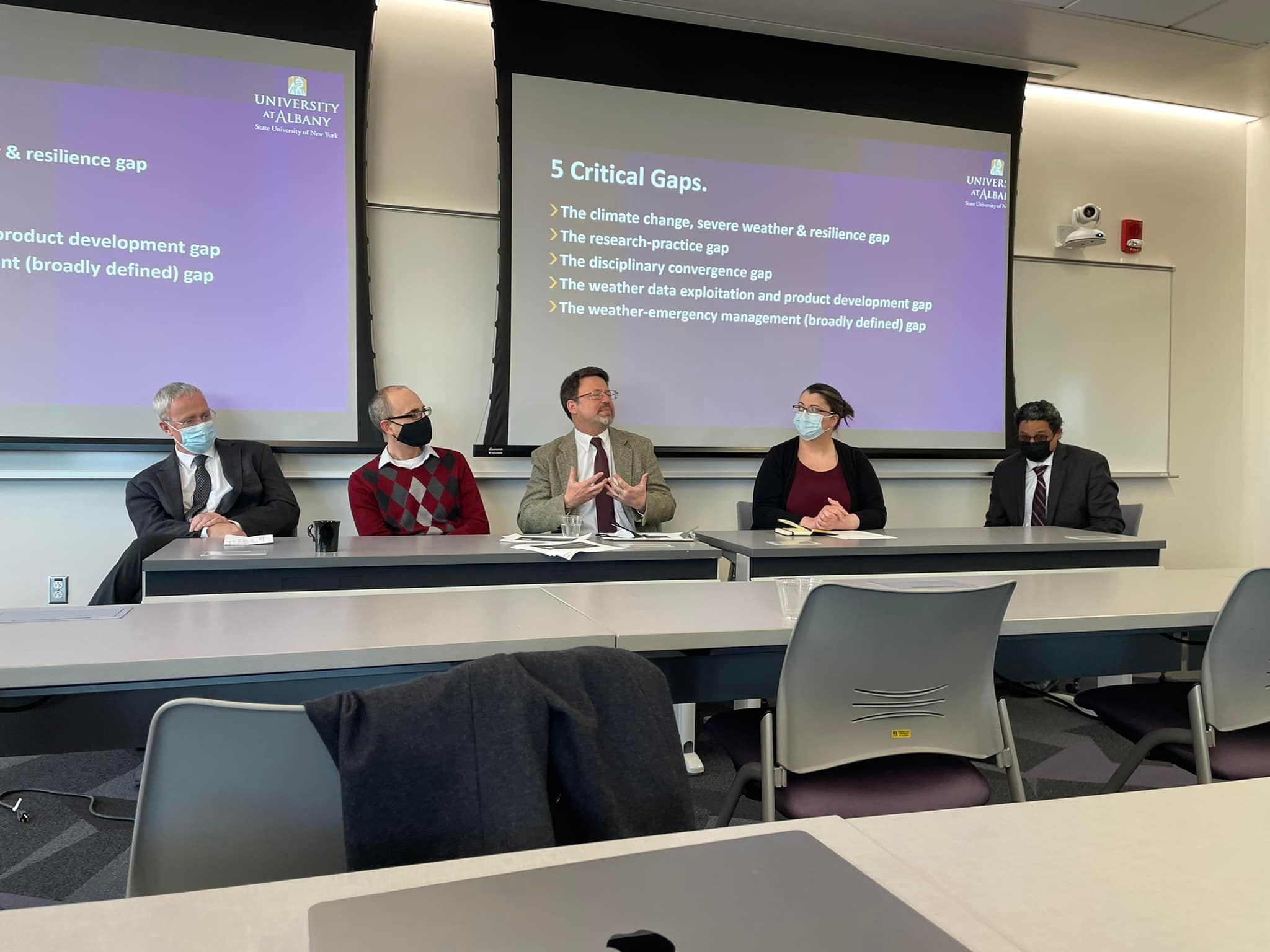 A panel of five UAlbany faculty members inside the ETEC Map Room.