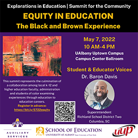 A poster for Equity in Education: The Black and Brown Experience