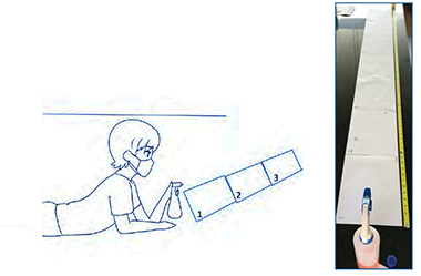 One of four educational modules on facemasks shows a drawing of a young boy using a squirt bottle to show the distance and longevity that speaking, coughing and sneezing project human droplets into the air.
