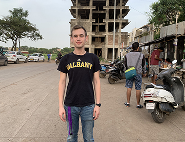 Andrew Bishop ’19 poses for a photo while traveling abroad.