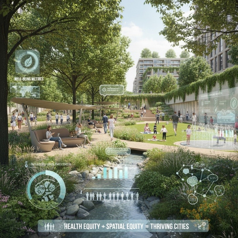 A mock up of a hybrid third space in an urban area.