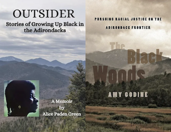 Book covers depict the Adirondack Mountains