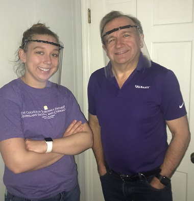CEHC Associate Professor George Berg and his daughter help with printing and assembly of medical face shields from their home.