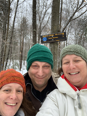 Jeffrey Braunstein on a winter hike with his sister and cousin