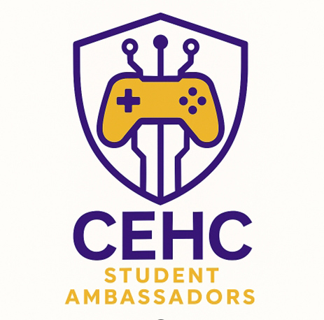 CEHC Student Ambassadors - badge with joystick type controller in the middle.