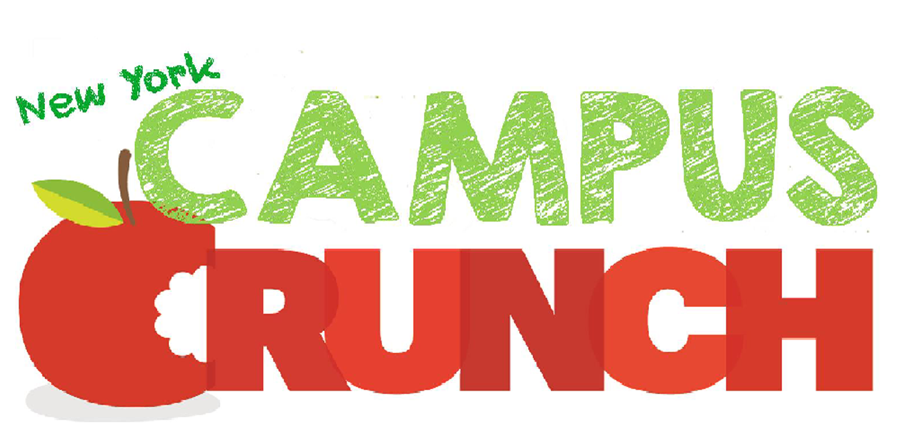 New York Campus Crunch logo, which is red and green text, with one C looking like a bitten apple.