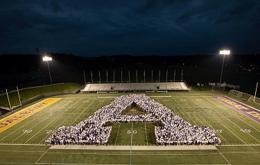 New students form a giant "A" at Tom & Mary Casey Stadium