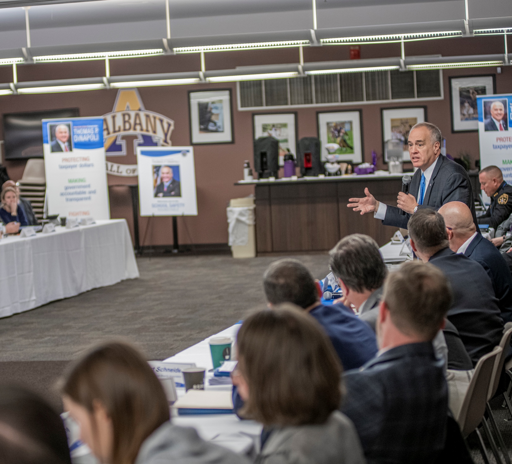 Comptroller Thomas DiNapoli talking at the roundtable