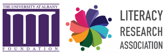 UAlbany Foundation logo purple columned building, LRA Foundation logo with multicolor pinwheel