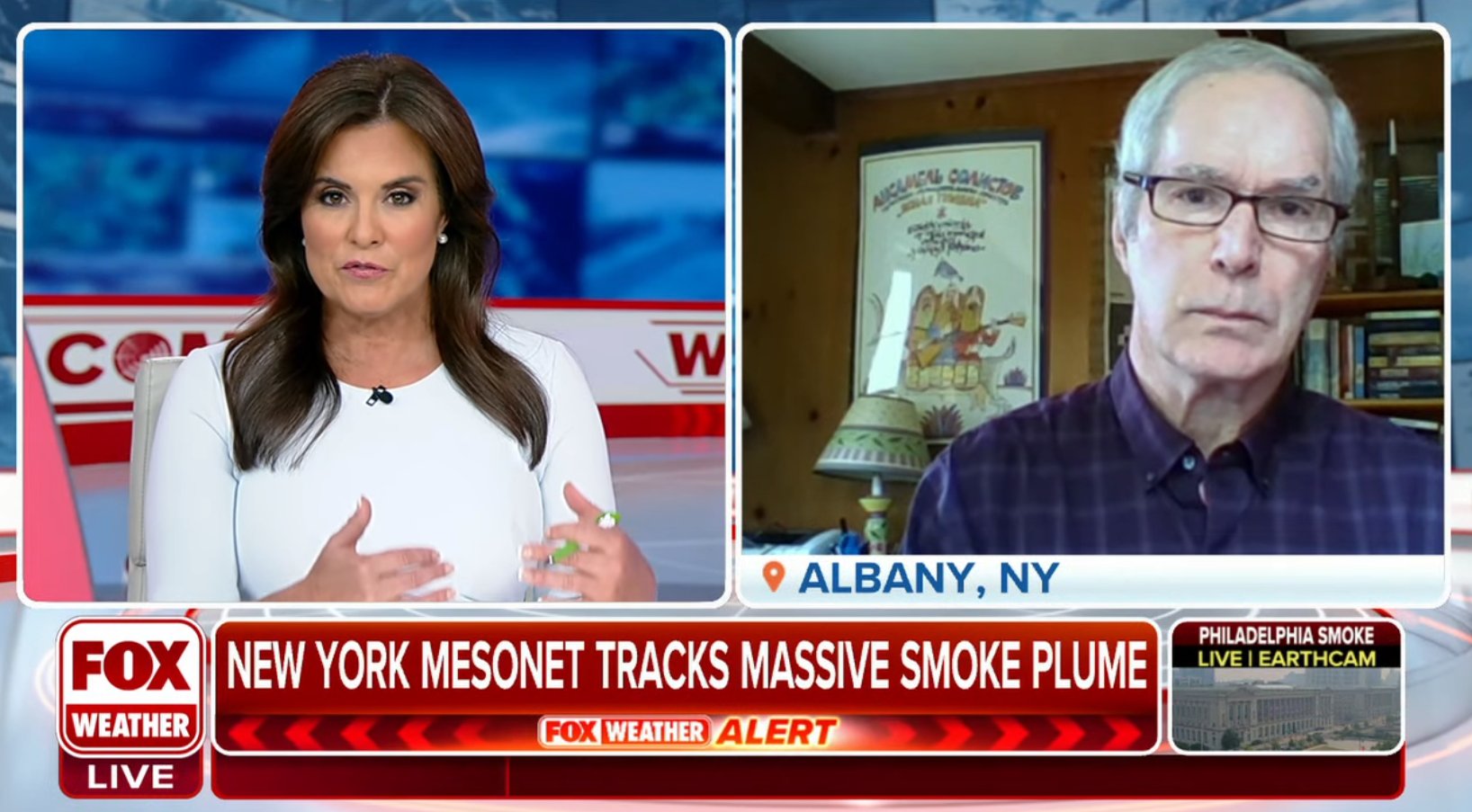 Screen grab of ASRC's Jim Schwab live on Fox Weather.