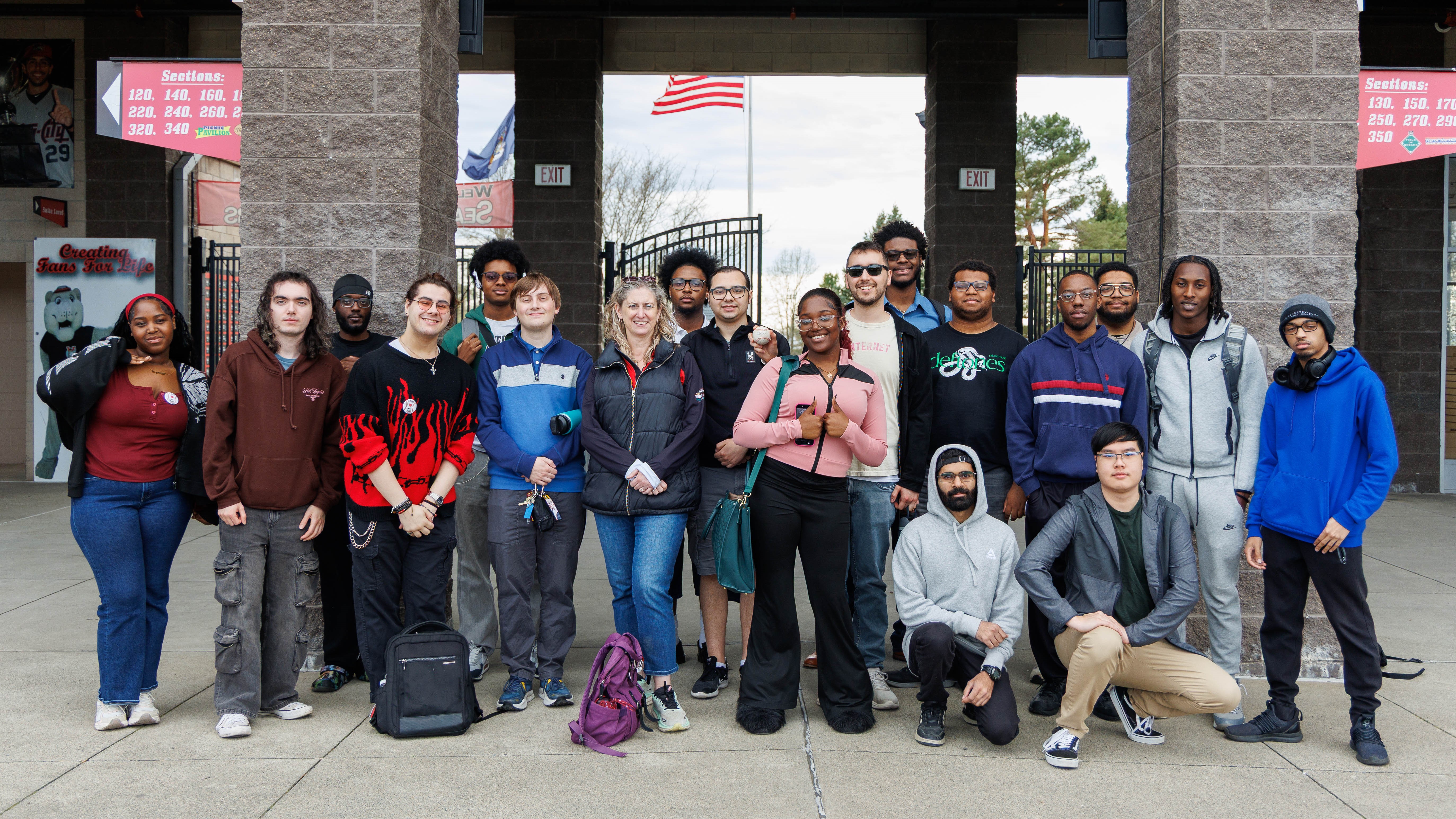 A game design class taught by CEHC Vice Dean Jennifer Goodall visits Joseph L. Bruno Stadium. 