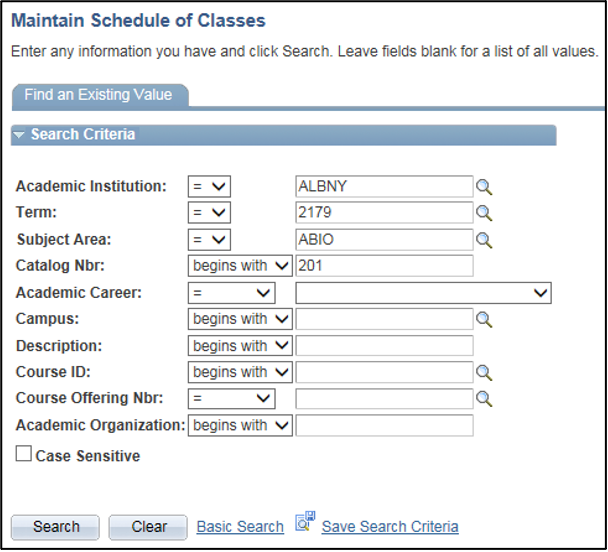 A screenshot of the PeopleSoft page, showing the actions described above in Step 2.