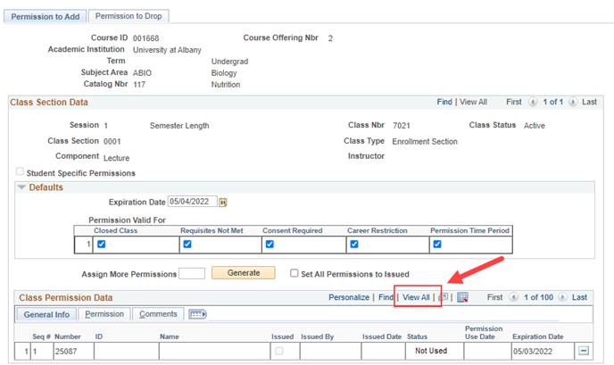 A screenshot of the PeopleSoft page, showing the actions described above in Step 10.