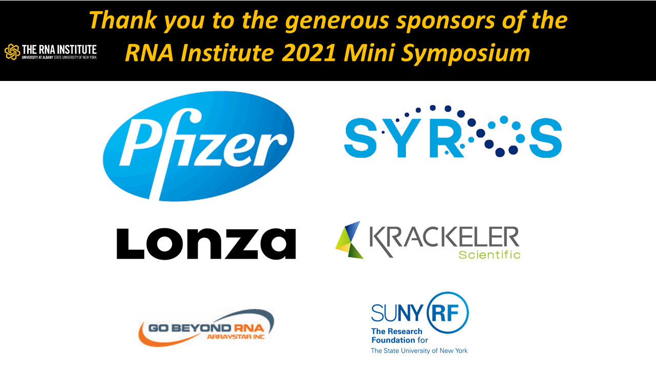 2021 RNA Institute Mini Symposium Sponsors. Access detailed alternative text directly below photo.