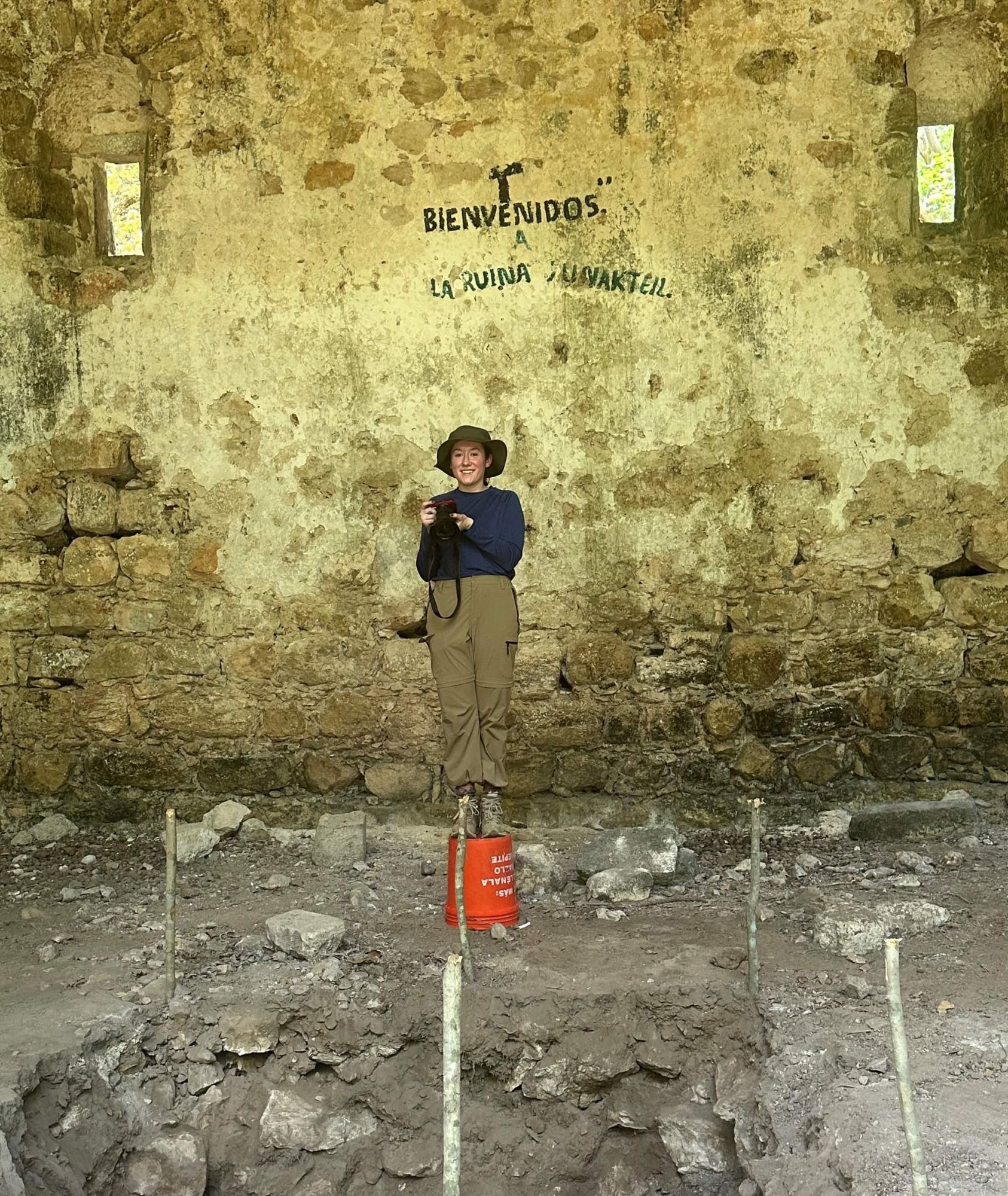 UAlbany graduate student Maddie Illenberg stands inside the ruins of a Colonial Era church in Hunacti in northern Yucatán, Mexico. (Photo by Marilyn Masson/University at Albany)