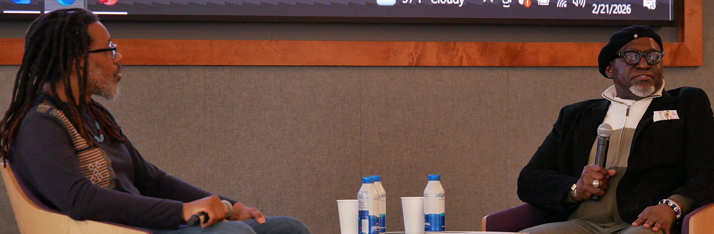 Marcus Kwame Anderson and El-Ra Radney speak at the 2026 African American Read-in.