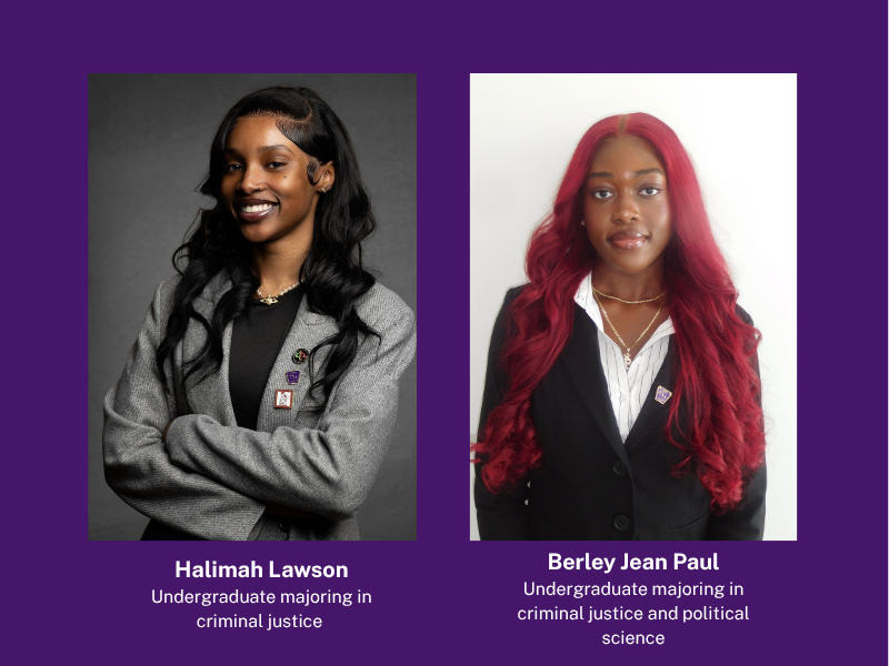 Headshots of two Rockfeller students, Halimah Lawson and Berley Jean Paul, who are competing in this year's Moot Court Tournament. 