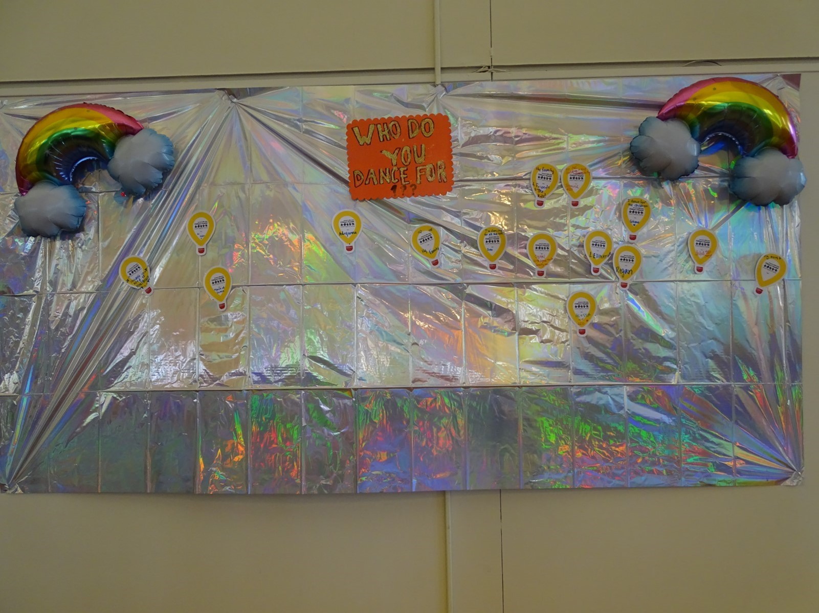 Attendees shared what they dance for on the Gratitude Wall at the Great Dane Dance Marathon.