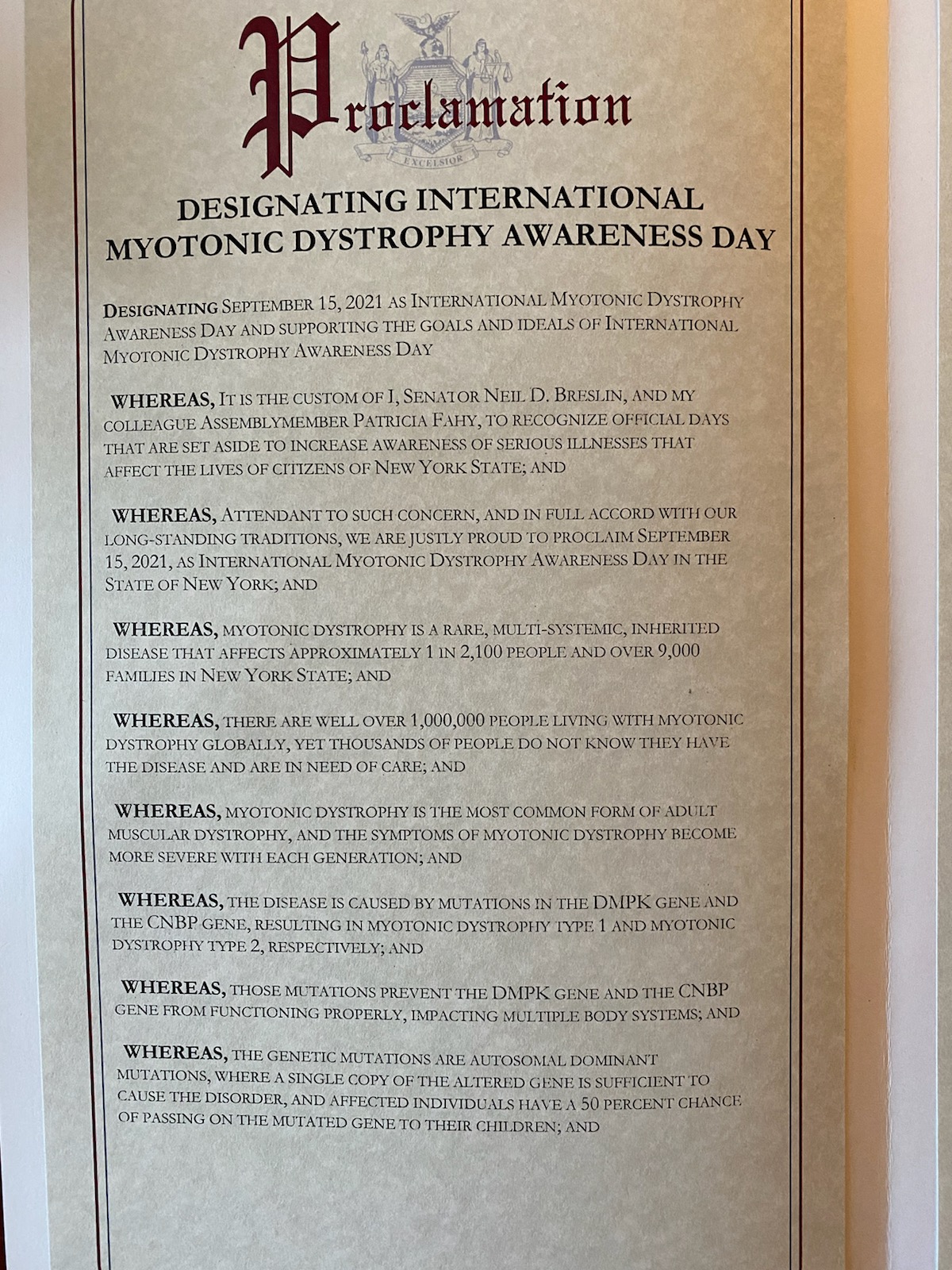 International Myotonic Dystrophy Awareness Day Proclamation
