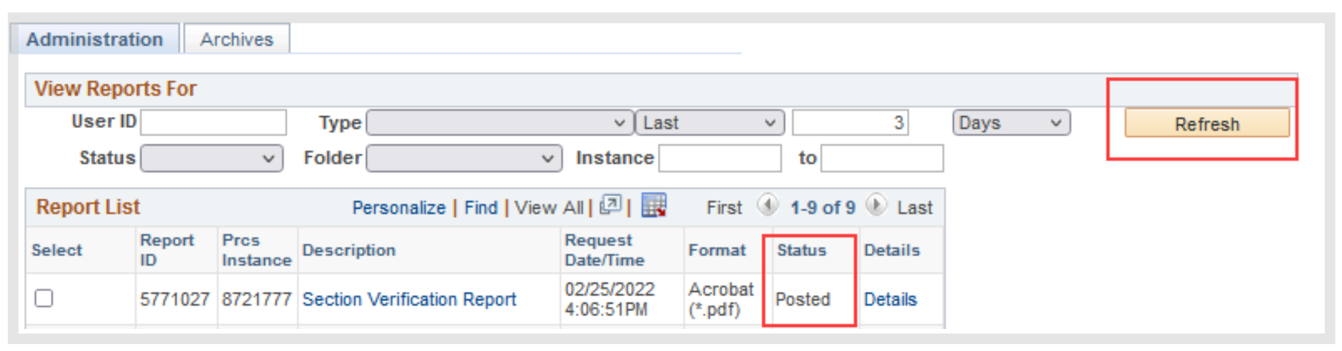 A screenshot of the PeopleSoft page, showing the actions described above in Step 7.