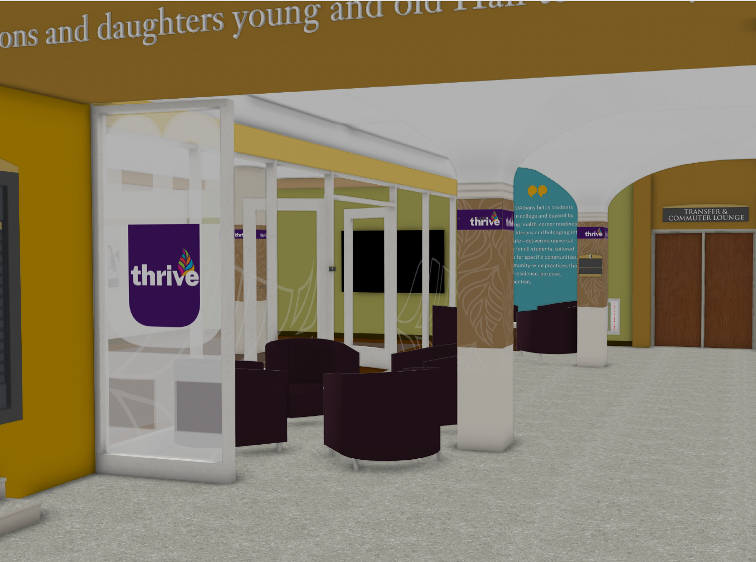 Rendering of the entrance to the Thrive Hub