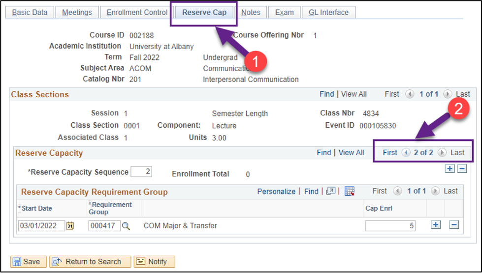 A PeopleSoft screenshot showing the action described in Step 3 above.