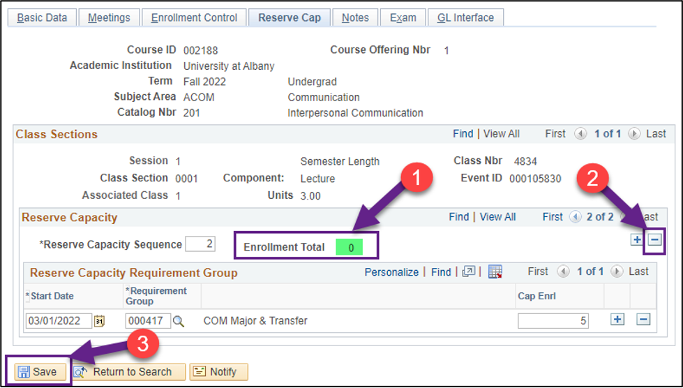 A PeopleSoft screenshot showing the action described in Step 4 above.
