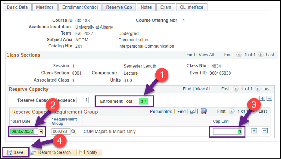 A PeopleSoft screenshot showing the action described in Step 5 above.