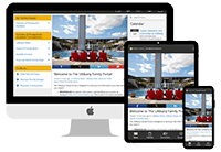 Renderings of the home page of the UAlbany Family Portal on various devices.