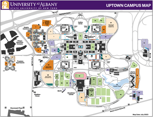 Screenshot of a UAlbany campus map.