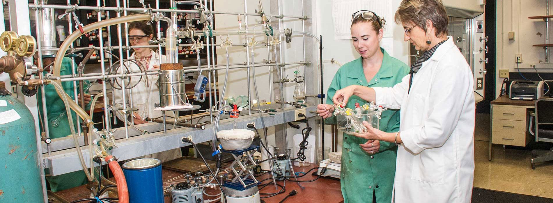Two female scientists working in a lab