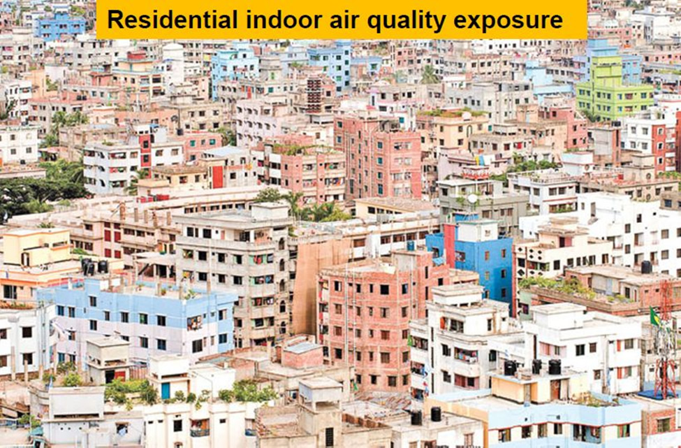 Residential indoor air quality exposure in Bangladesh is a big problem in its cities. Crowded apartment buildings are pictured.