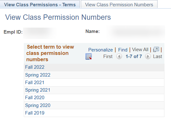 A screenshot showing how to select the correct semester or term. 