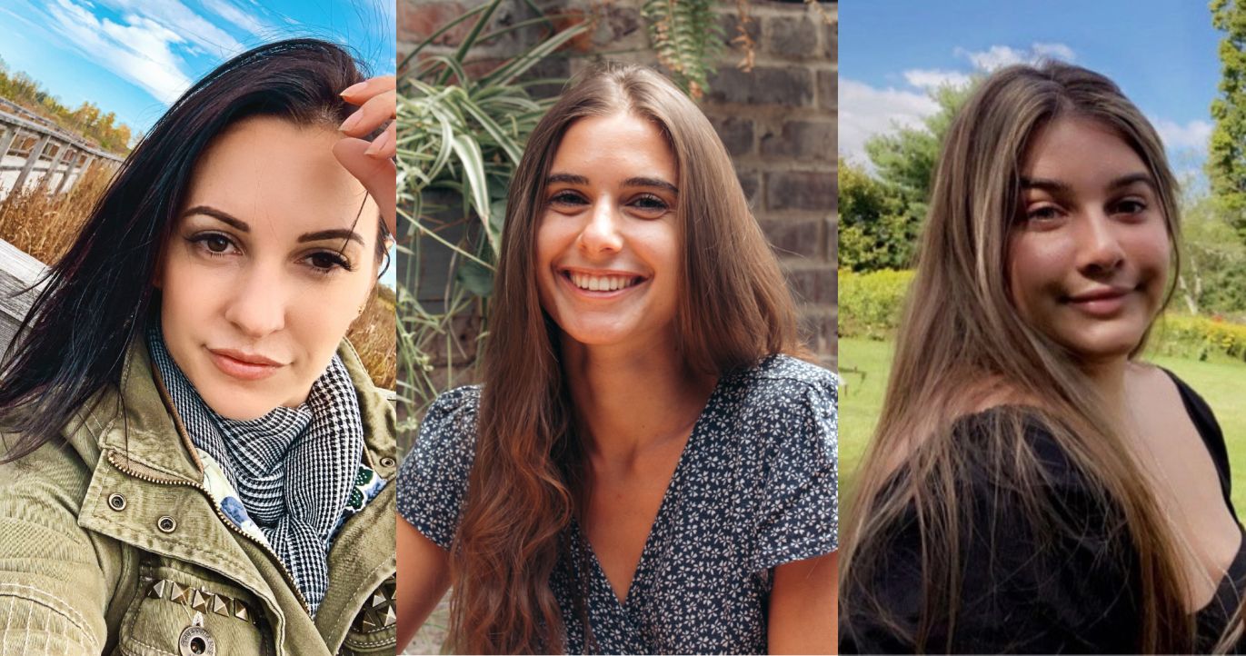 Montage of three photos, each featuring one of the three master of social work students quoted in this story. Each student is smiling and all of the photos were taken in outdoor settings.