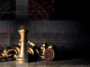 One chess stands in front of other chess knocked down