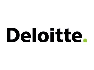 Black text on a white background reads, "Deloitte" with a green dot at the end of the text