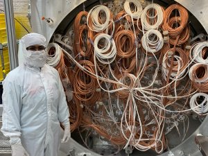 UAlbany researcher Nishat Parveen at the LUX-ZEPLIN Dark Matter Detector.