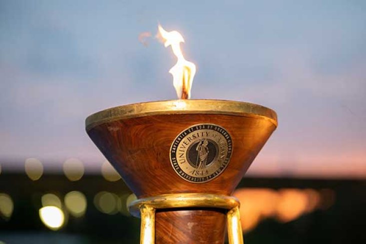 UAlbany Ceremonial Torch lit in the evening 