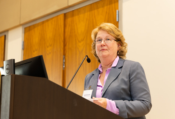 Linda Kryzkowski speaks at the inaugural Ember Award ceremony.