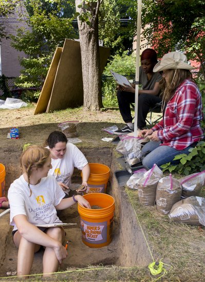 UAlbany students participated in an archaeological dig at the Ten Broeck Mansion located in Albany, NY under the guidance of Professor Marilyn Masson. photo by: Brian Busher