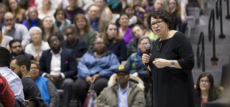 Supreme Court Justice Sotomayor speaking to a crowd