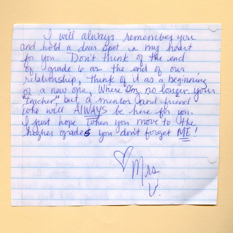 A hand written note.