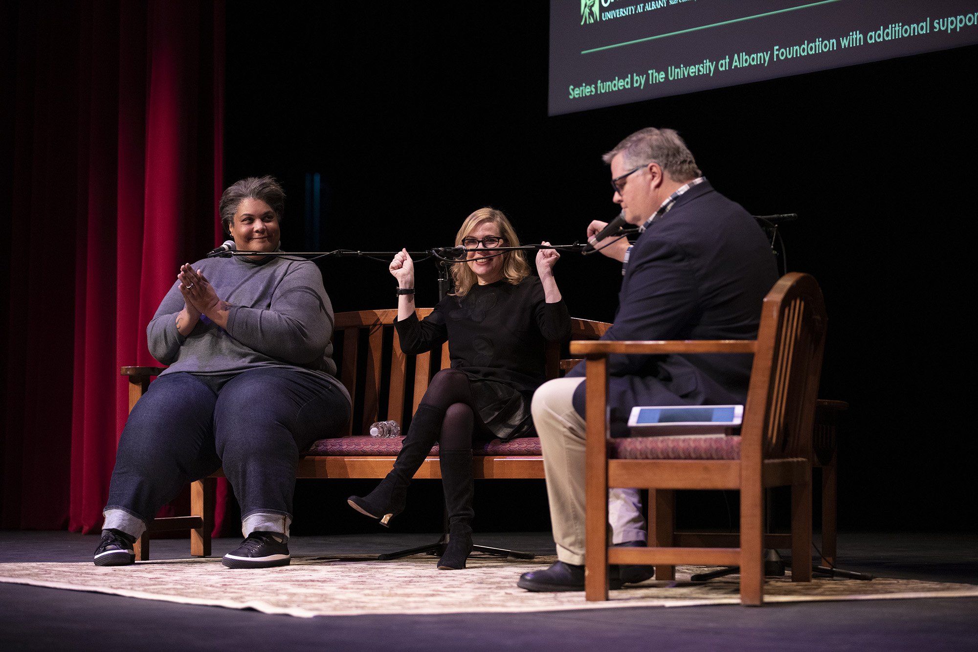  Debbie Millman, Roxane Gay and Joe Donahue in The Creative Life on 11-2-21, photo by Patrick Dodson
