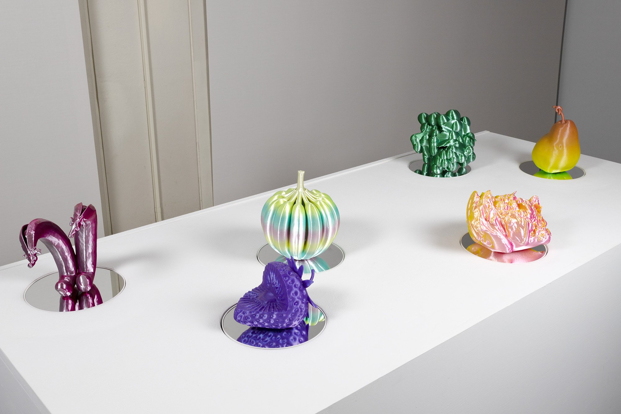 3d printed sculptures of fruit and vegetables 