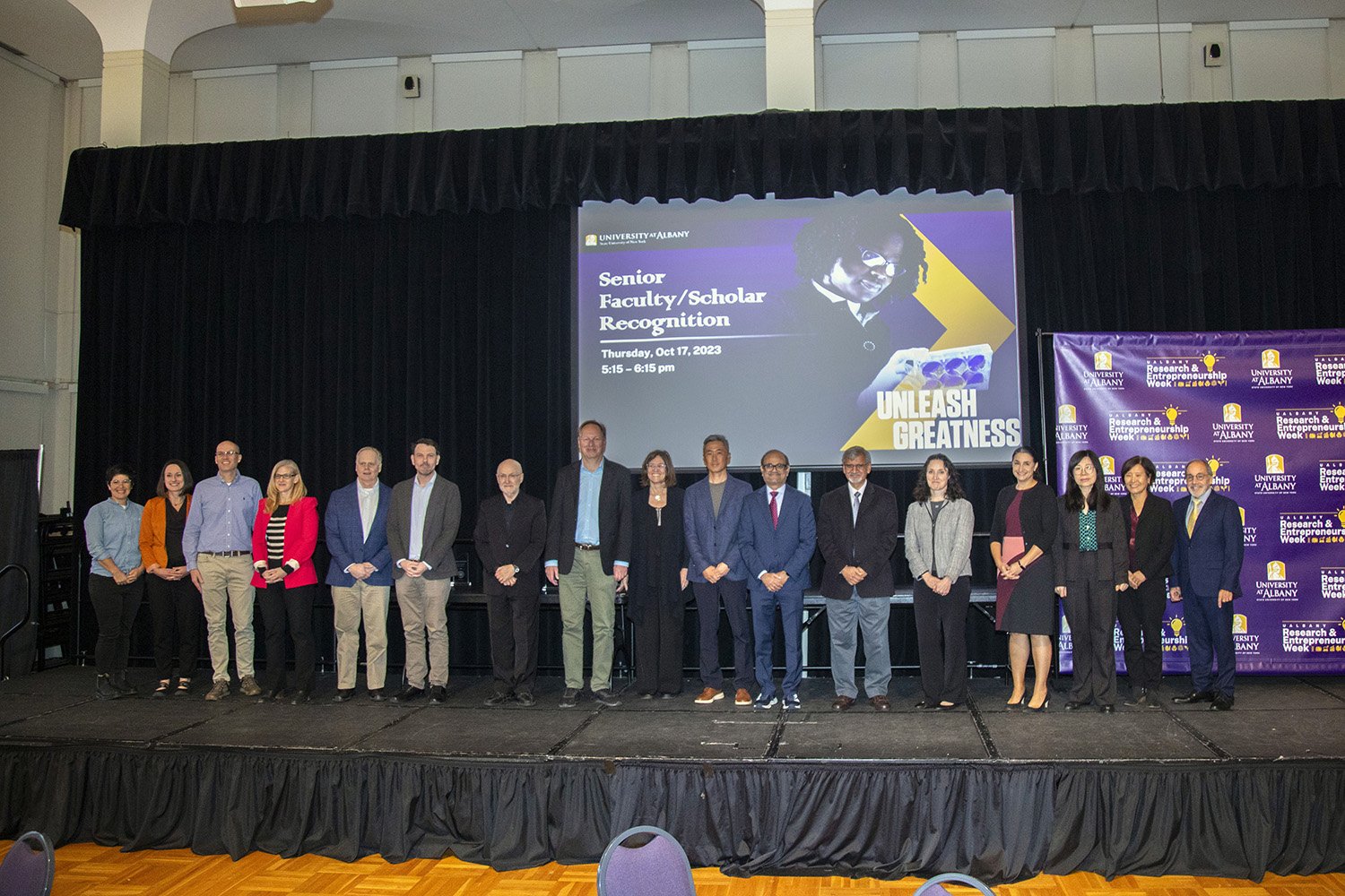 Award winners at the Research Showcase at UAlbany at ETEC. (Photo by Patrick Dodson)