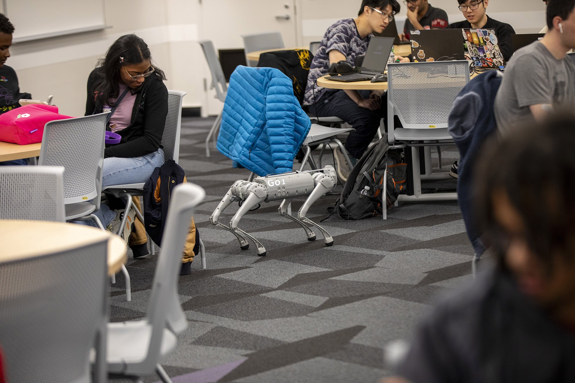 UAlbany's robot dog is on display the University's first-ever hackathon at the ETEC building on April 13, 2024.