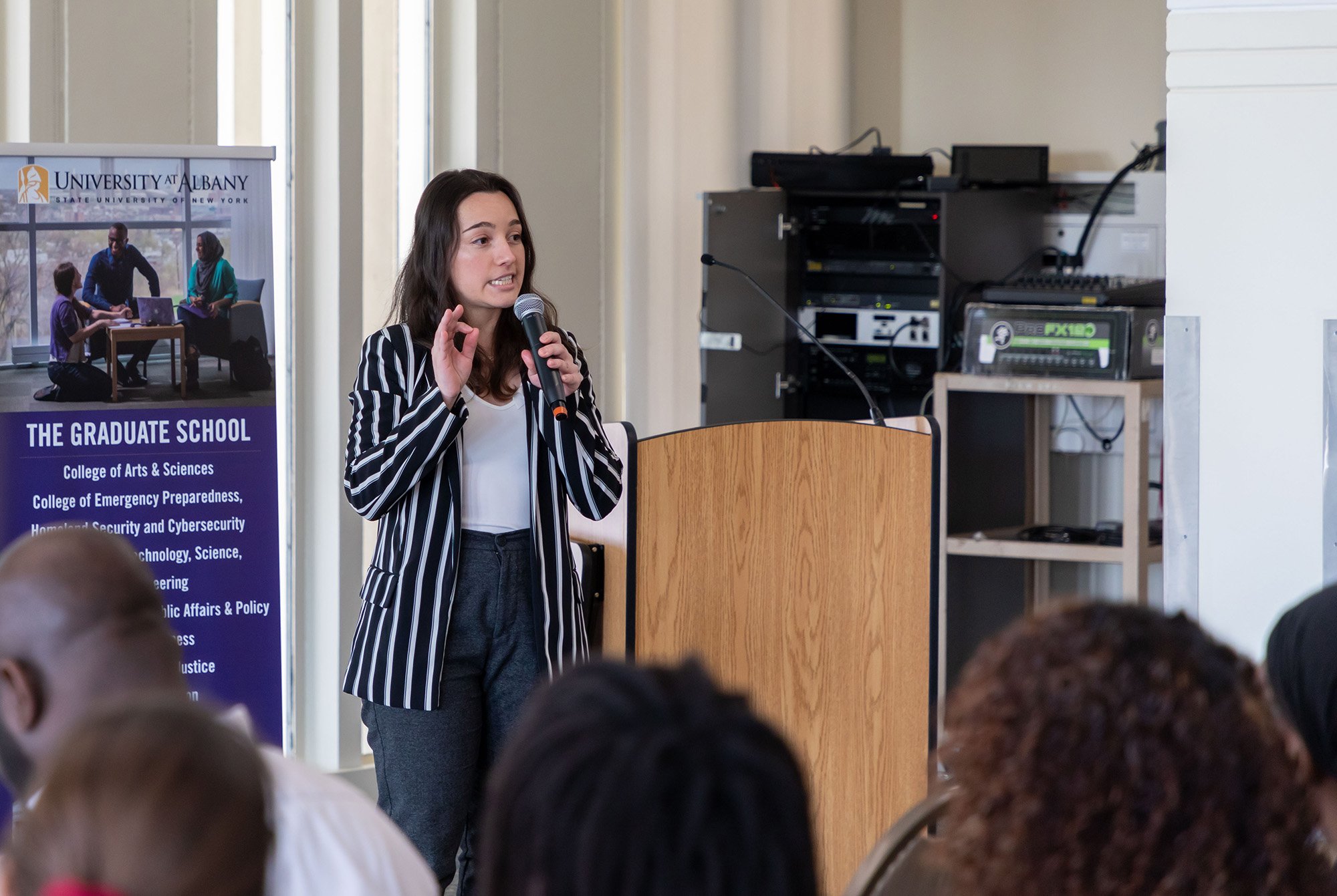 Manuela Montoya-Giraldo, a doctoral student in Biology, presents at the 3-Minute Thesis competition.