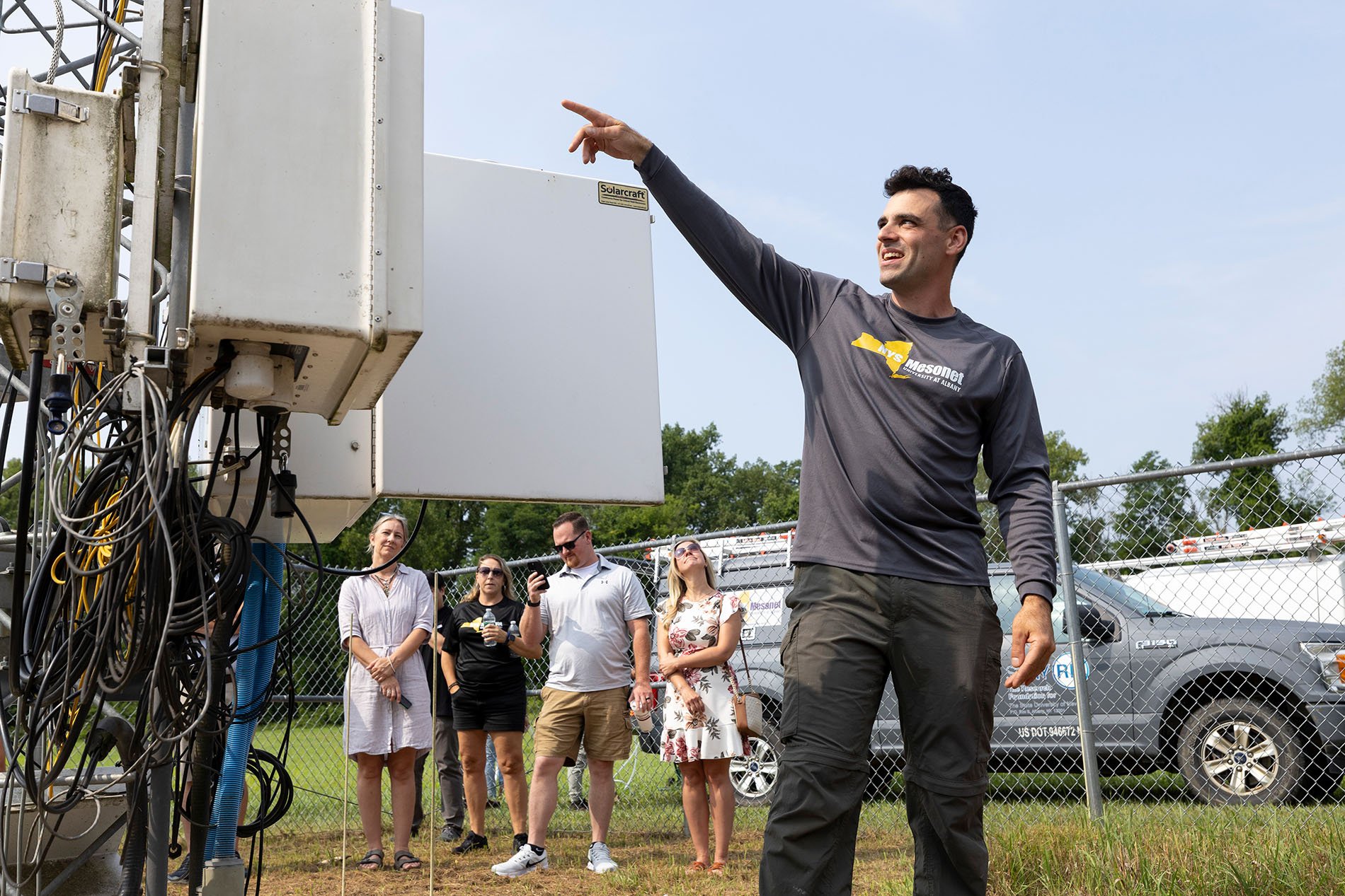 Mesonet tech Nick Farruggio offers a site tour from Schuylerville.