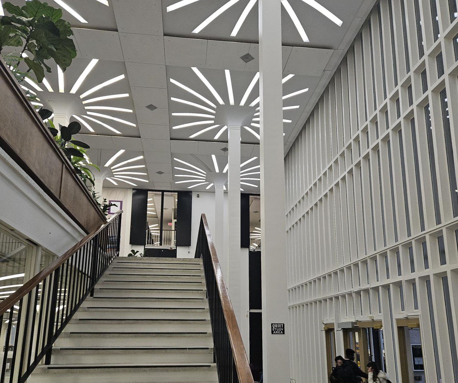 A open staircase inside the University Library.