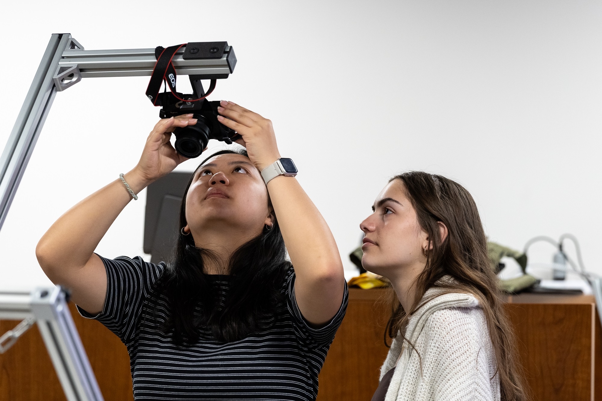 Students experiment with equipment inside UAlbany's Mobile Sensor Lab.